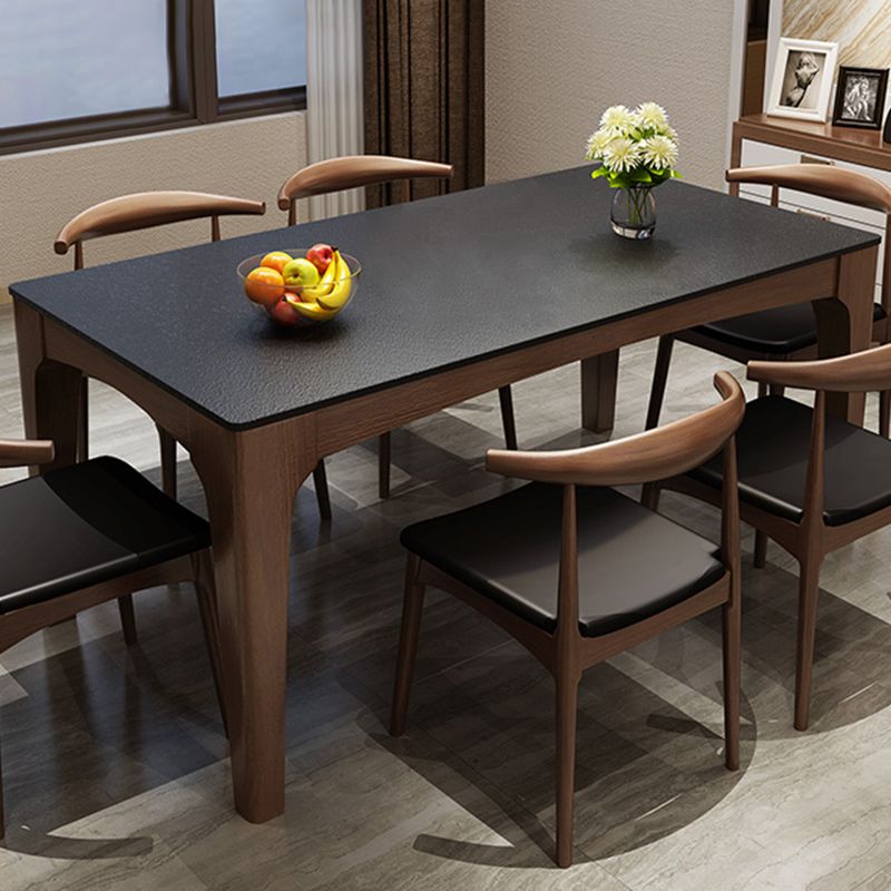 Rectangle Sintered Stone Dining Table Solid Wood Frame Dining Table