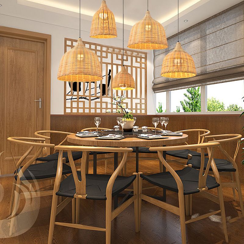 Bauernhaus handgewebtes natürliches Bambus Anhänger Beleuchtung 1-Licht-Glocken-Glocken-Esszimmer Hanging Lampe