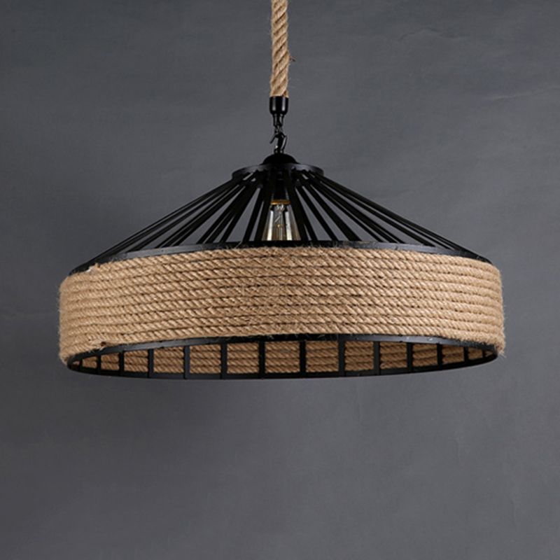 Industrial Rope Commercial Pendant Lighting Drum 1-Light Pendant Ceiling Lights