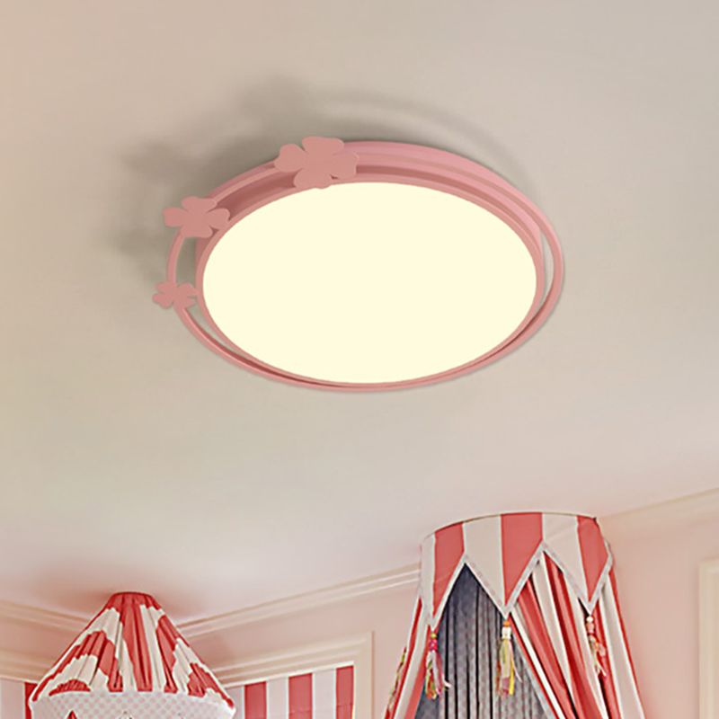 Cycle Métal Flush Mount Kids LED Rose Flushmount Lumière avec Clover Deco en lumière blanche / chaude