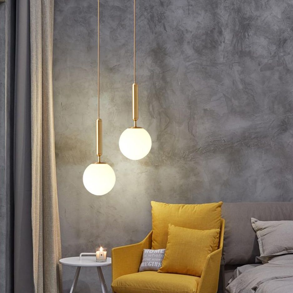 Glass Spherical Pendant Lighting Fixture Modern Style Hanging Pendant Light for Bedroom