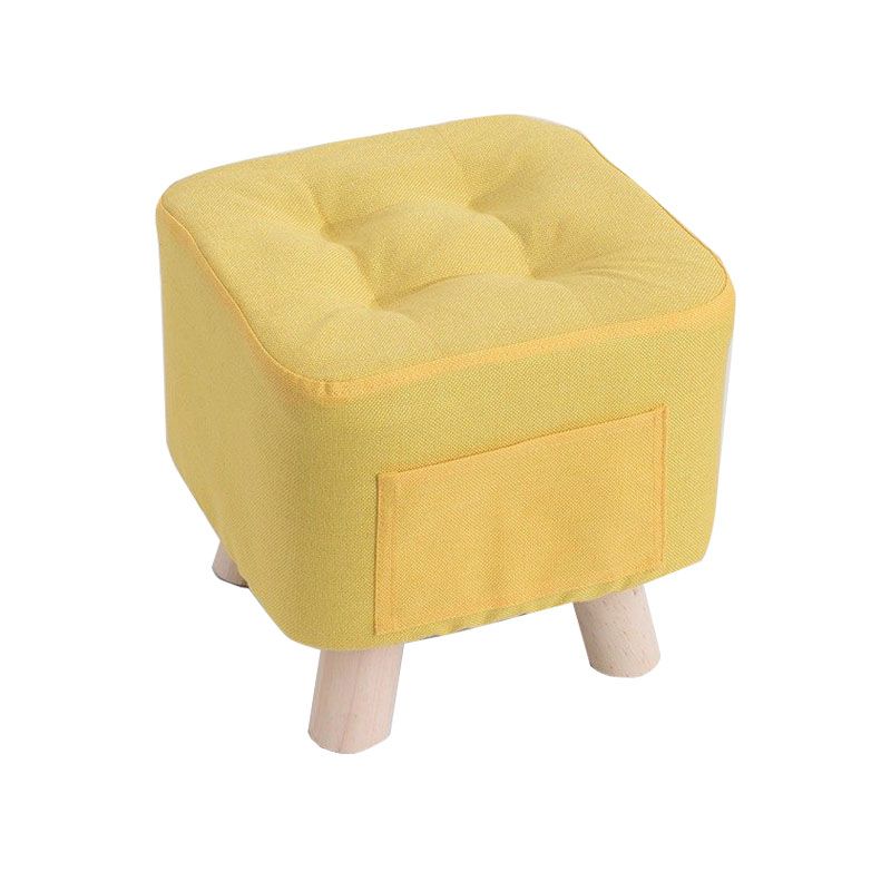 Modern Ottoman Fabric Upholstered Tufted Solid Color Pocket Square Ottoman with Chair Legs