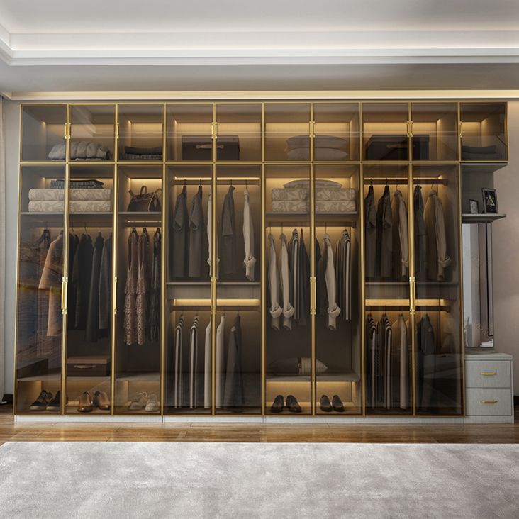 Modern Wardrobe Armoire Engineered Wood and Glass Wardrobe Closet