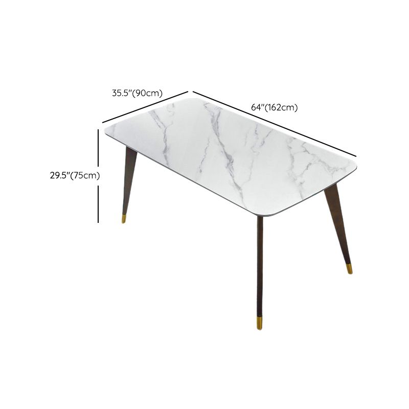 White Contemporary Rectangular Stone Dining Table with 4 Foot