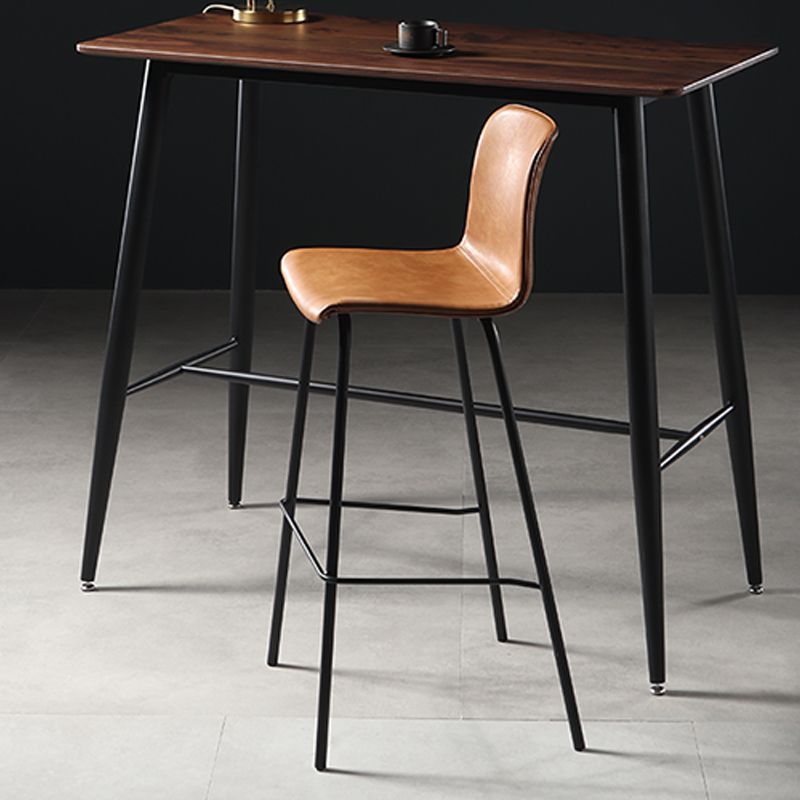 Contemporary Backrest Faux Leather Armless Bar Stool with Footrest