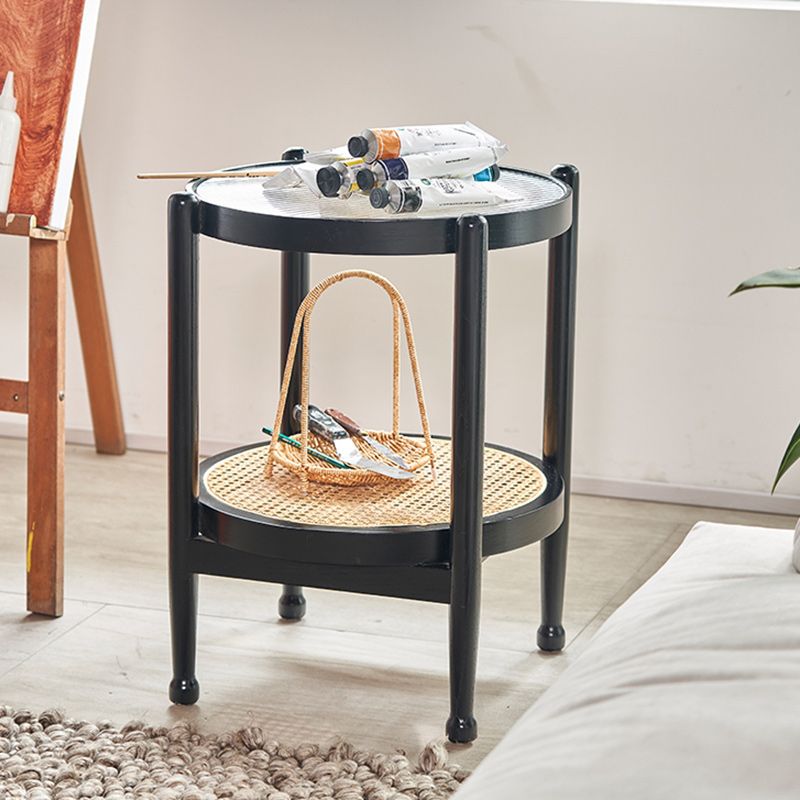 Tropical Round Cocktail Table Glass Top Coffee Cocktail Table with Storage