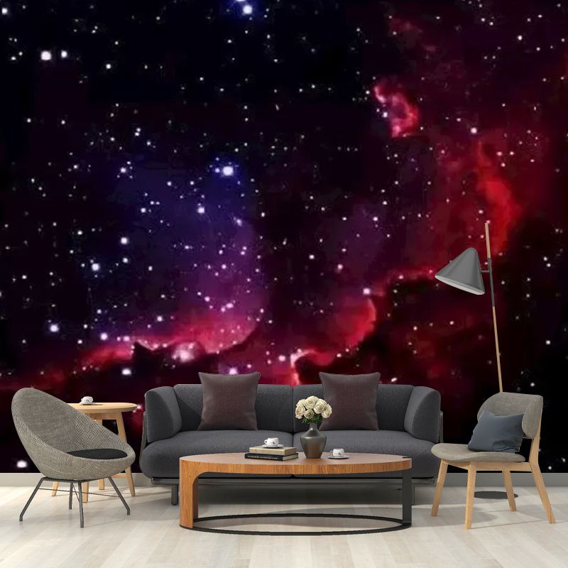 Black and Red Nebula Mural Wallpaper Stain-Resistant Wall Art for Bedroom Decoration