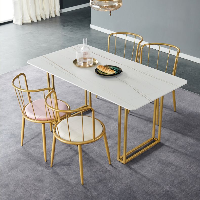 Glam Style Sintered Stone White Dining Room Set with Rectangle Table Formal Dining Table Furniture