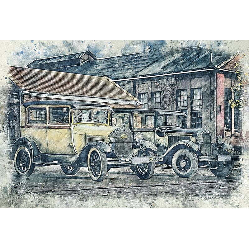 Ilustración Mural de coches antiguos Revestimiento de paredes de estilo industrial para decoración de paredes