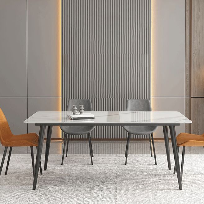 Mesa de comedor rectangular industrial de metal Mesa de piedra sinterizada blanca para cocina y comedor
