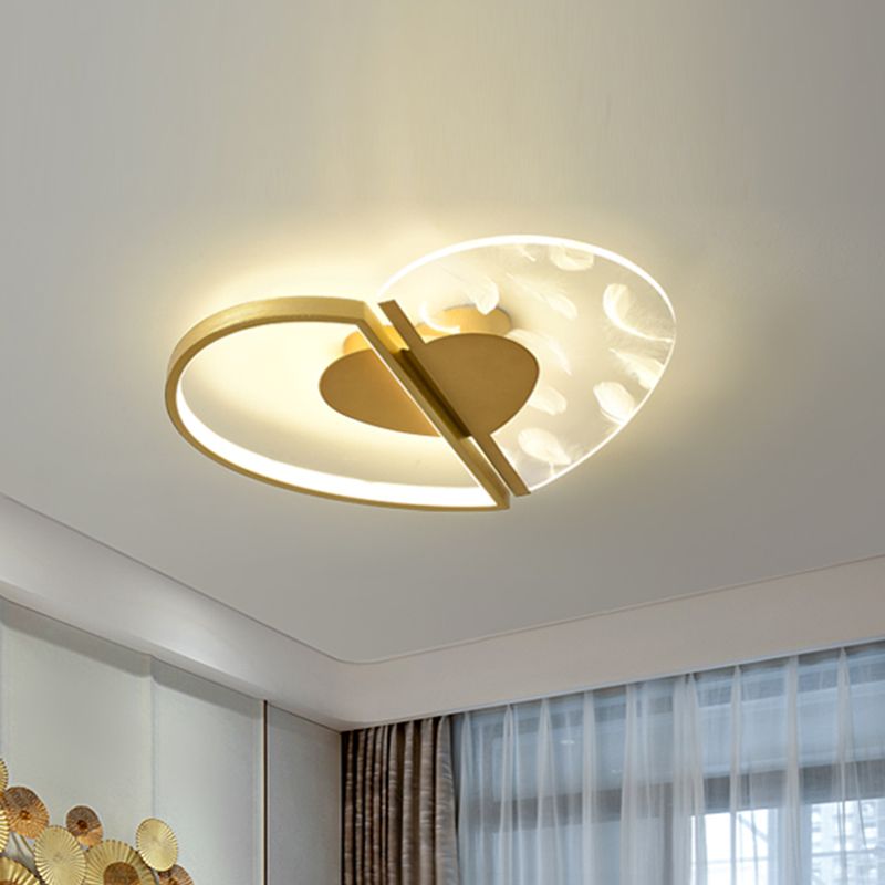 Love Heart Bedroom Flush Ceiling Light Acrylic Minimalist Feather LED Flush Mount Lighting