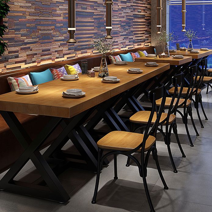 Industrial Wood Dining Table for Restaurant Square Table with Trestle Base