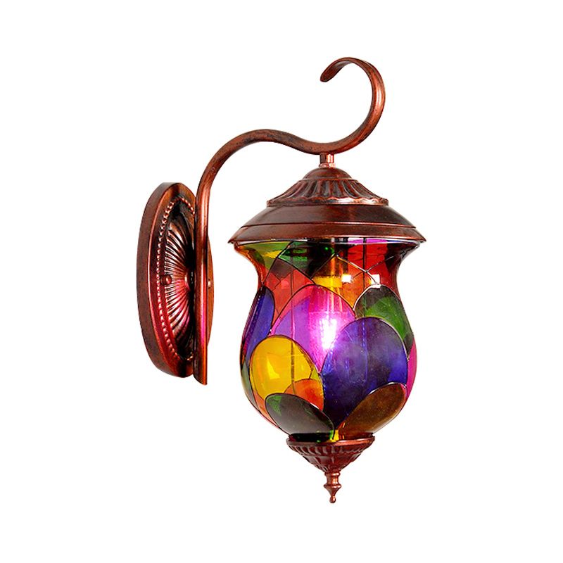 Weathered Copper Urn Shaped Wall Lighting Fixture Vintage Metal 1 Light Indoor Sconce