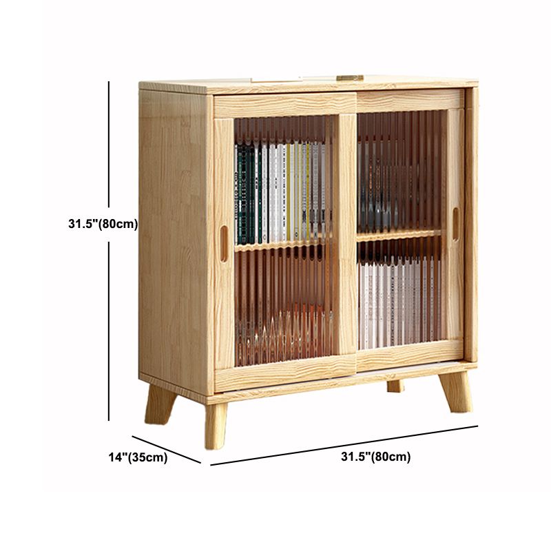 31.5'"l Natural Wooden Cabinet, Rectangle Glass Paned Accent Cabinet