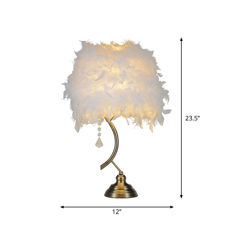 Dome/Tapered Shade Table Light Modern Feather Single Black/Pink/Cream Night Stand Lamp with Teardrop/Curved Rod/Tripod Base