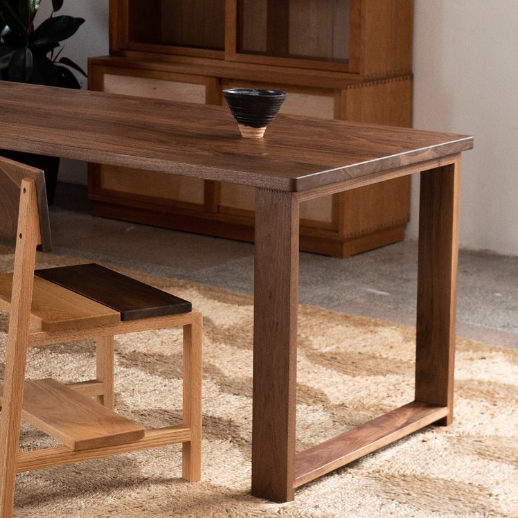 Modern Rectangle Dining Table Solid Wood Table with Sled Base