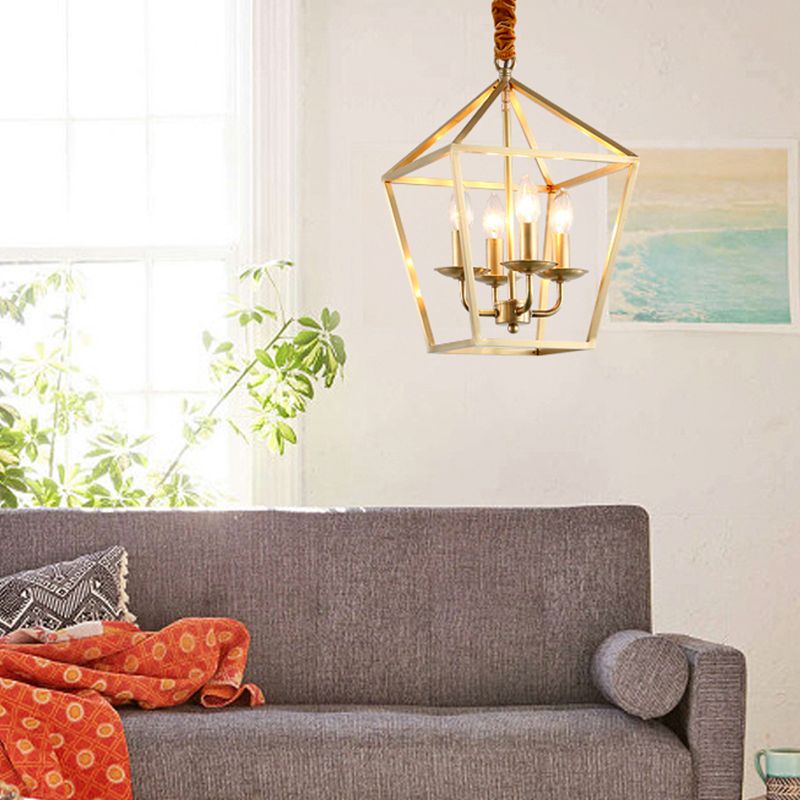 4 Bulbs Ceiling Lamp with Geometric Shade Metal Traditional Dining Room Chandelier Pendant Light in Gold