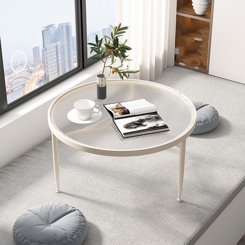 Iron 3 Legs Rectangle Cocktail Table Round Glass Top Coffee Table