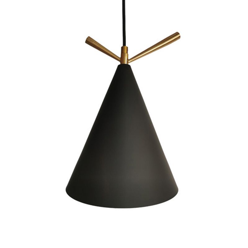 Nordic Conical Drop Pendant Metallic 1-Bulb Dining Room Ceiling Hang Light with Antler Deco