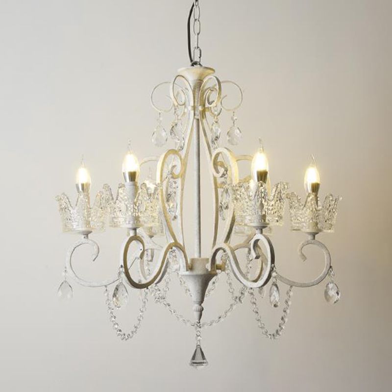 Traditional Crown Chandelier Lighting Crystal Pendant Light with Metallic Candlestick