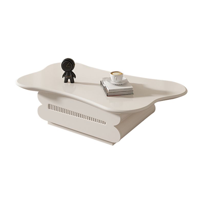 Modern Coffee Table White Wood Free Form Single Coffee Table with 2 Drawers