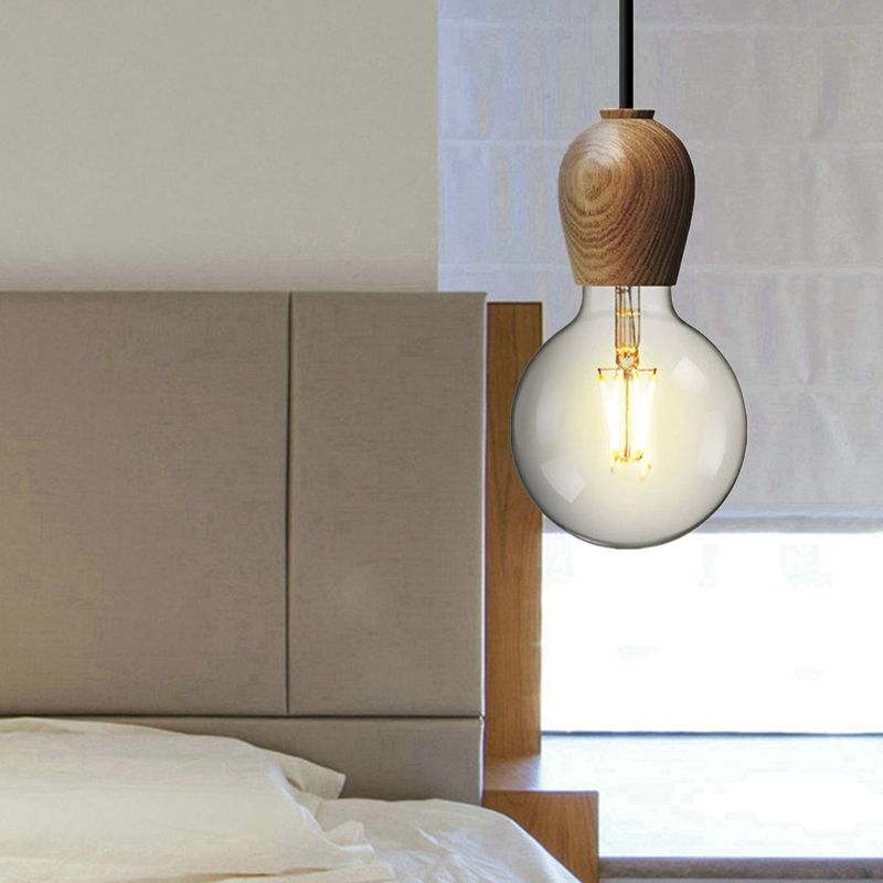Wooden Lamp Socket Pendant Lamp Kitchen Bedroom 1 Light Minimalist Style Suspension Light in Beige