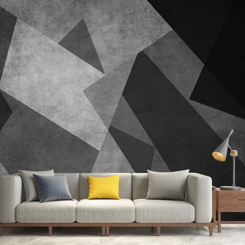 Black-Grey Modernist Mural Wallpaper Whole Geometric Pattern Wall Art for Bedroom