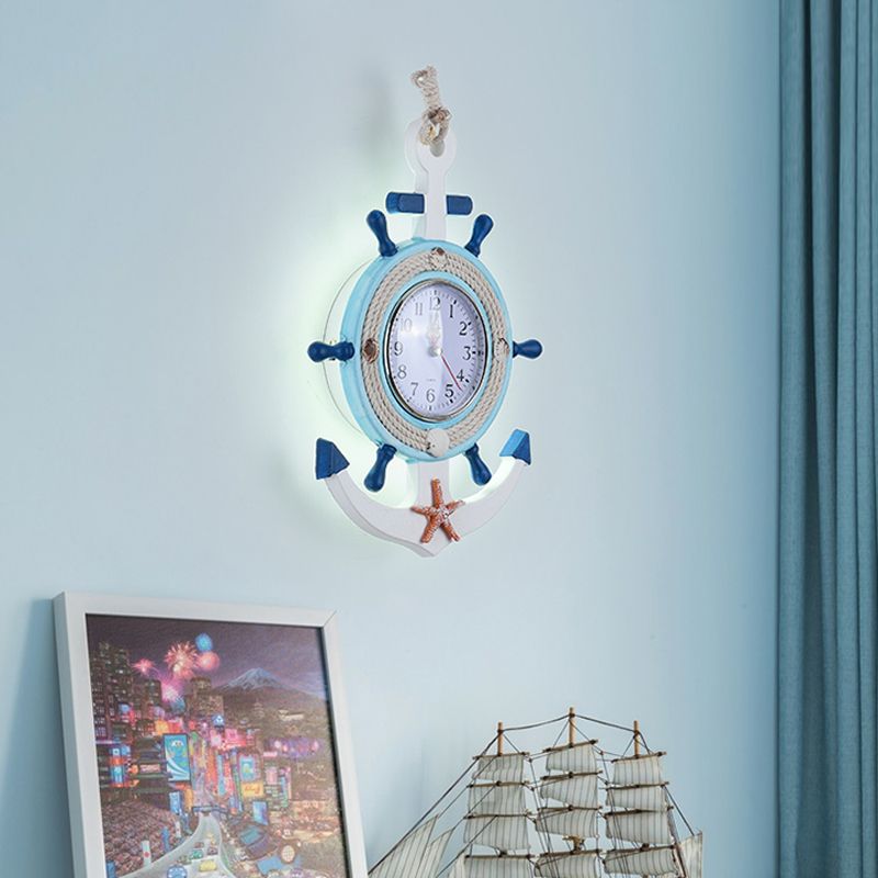 Roer Wall Lighting Kinderen Metallic LED Blue SCONCE LIMMUTE MET Klokontwerp, Warm/Wit licht