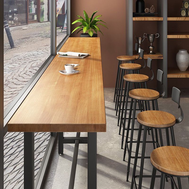 Modern 1/7 Pieces Bar Table Set Rectangle Wood Counter Table with High Stools for Cafe