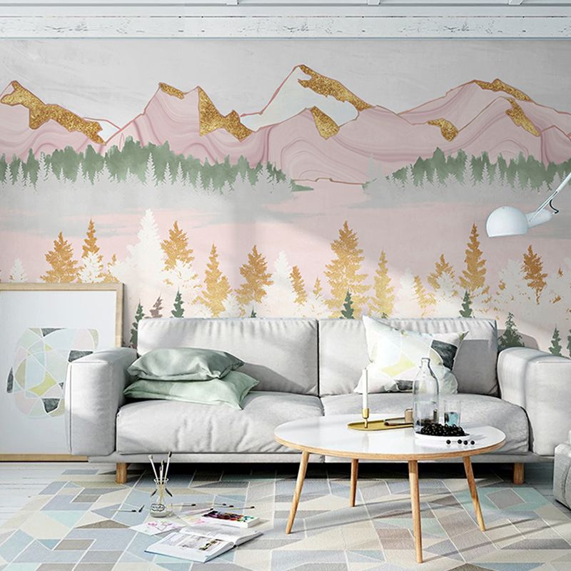 Decorative Non-Woven Mural Wallpaper Traditional Fresh Mountain and Tree Wall Art for Living Room