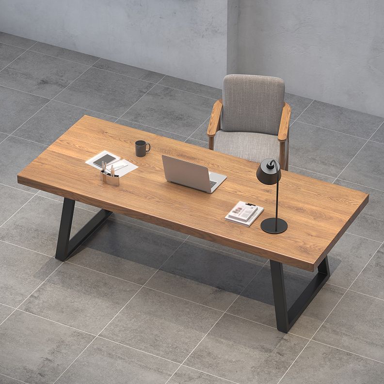 Mesa de comedor industrial rectangular, mesa fija de color madera con madera maciza de pino