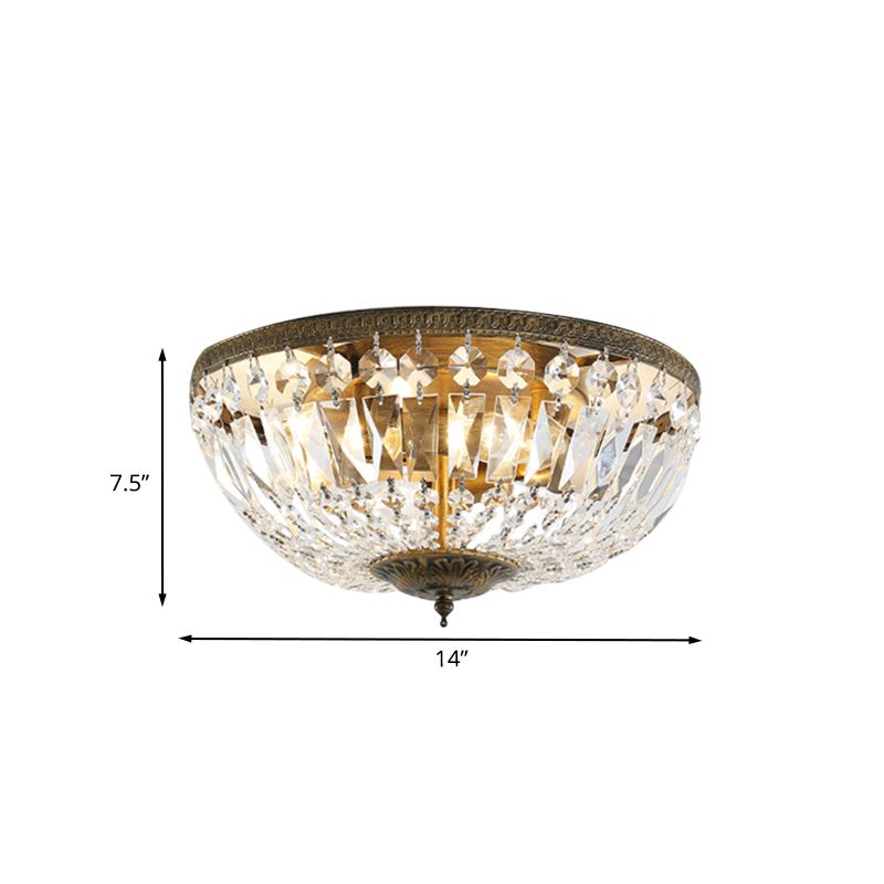 Dome Crystal Flush Mount Ceiling Fixture Glam Flushmount Light in Antique Bronze Finish