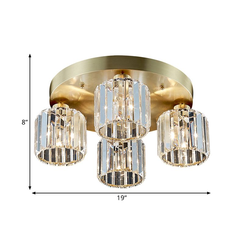 Éclairage semi-rince cylindrique contemporain 4 Bulbes Crystal près du lustre du plafond en or