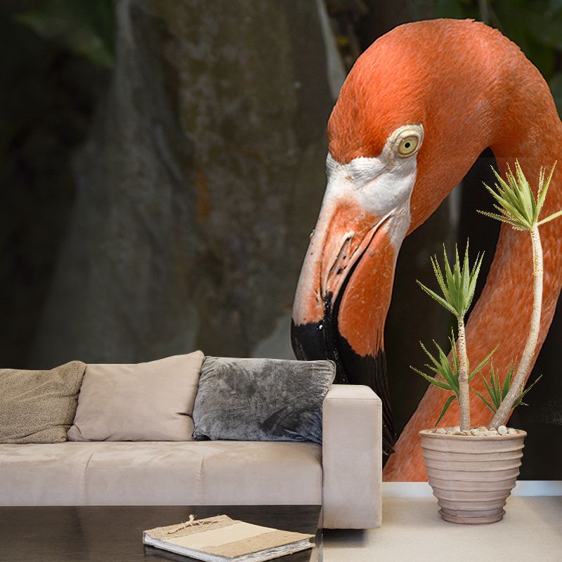 Orange Flamingo Murals for Dining Room Bedroom Decoration, Moisture Resistant