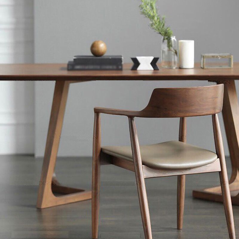 Solid Wood Top Dining Table Rectangle Pine Wood Table with Double Pedestal Base