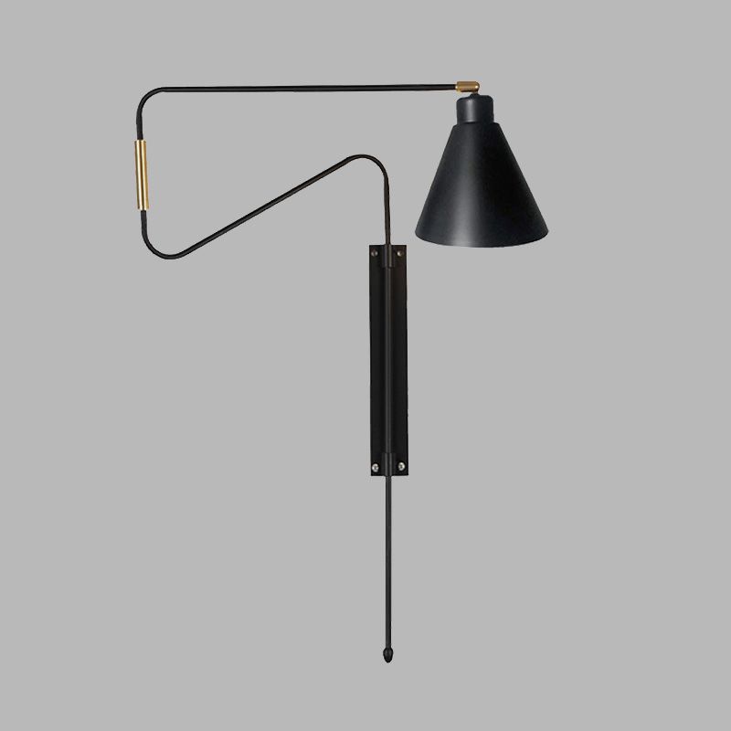 1-Bulb Wall Lighting Vintage Conical Iron Rotatable Wall Mount Sconce with Black/Gold/Coffee Backplate and Arm