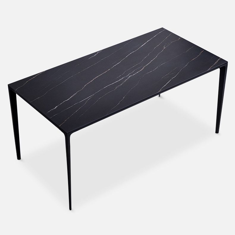 Stone Top Dining Table Rectangle Contemporary Table with 4 Legs in Black