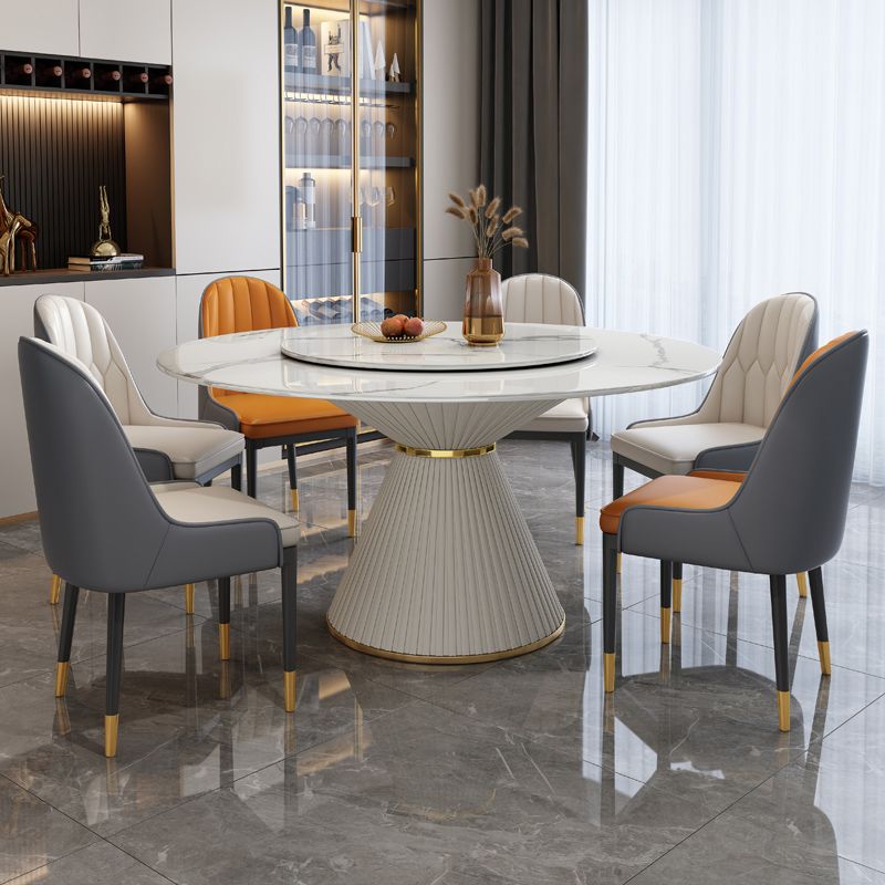 Stone Round Dining Table Contemporary Style Dining Site Table with Turntable