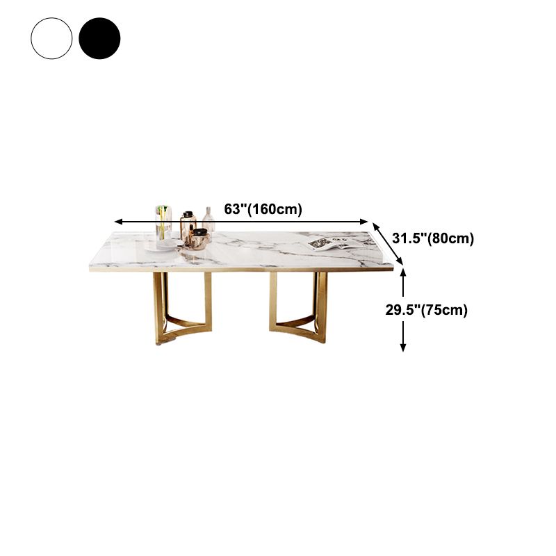 Traditional Luxury Dining Table Rectangle Double Pedestal Table with Gold Frame