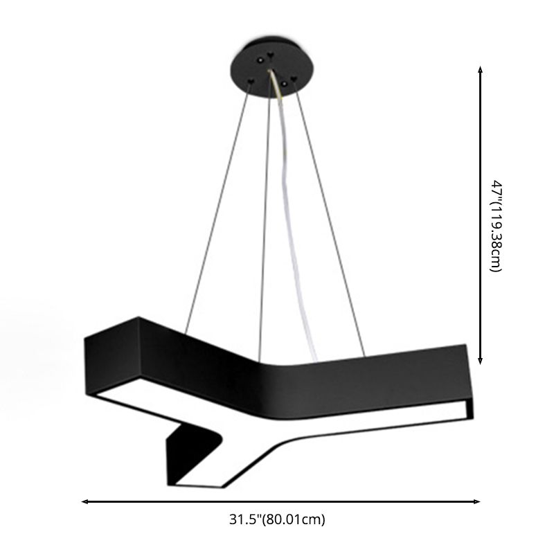 Y-Shape Pendant Light Fixture Modern Style Metal LED Office Hanging Pendant Light in Black