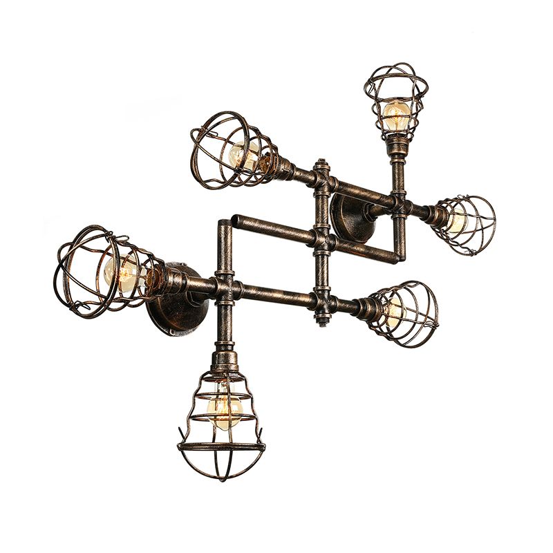 Jaula de alambre de latón, luz semiempotrada, hierro Industrial Vintage, 4/6/8 cabezales, iluminación de techo para sala de estar con tubo