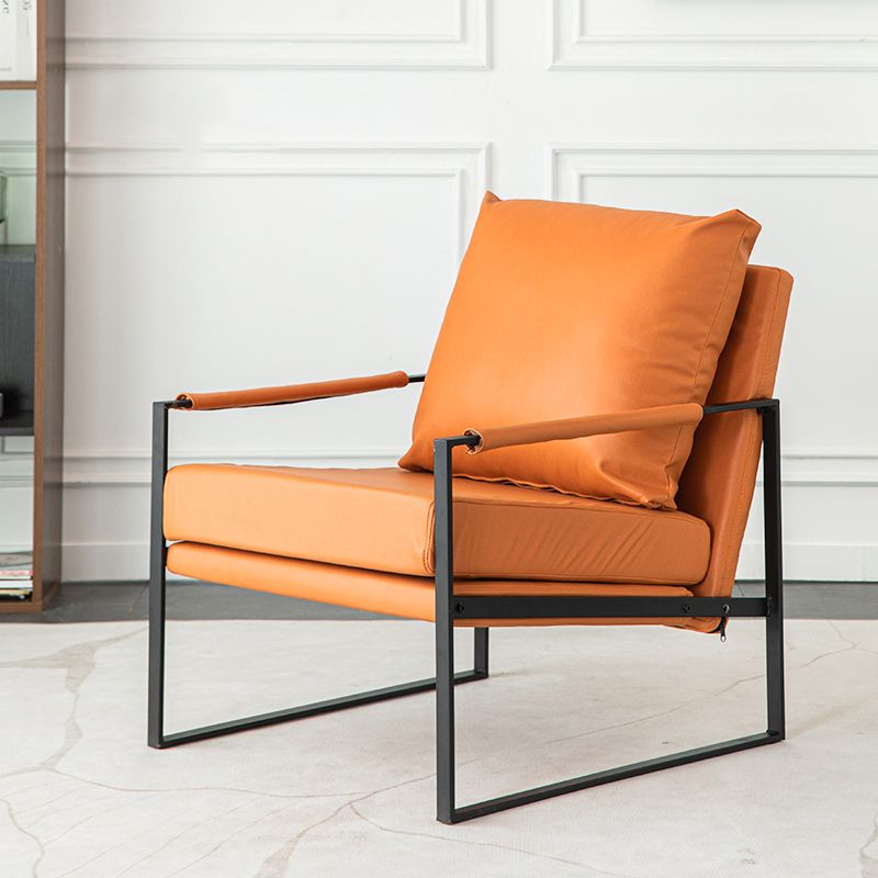 Modern Arm Chair Living Room Pillow Back Square Arms Leather Accent Chair