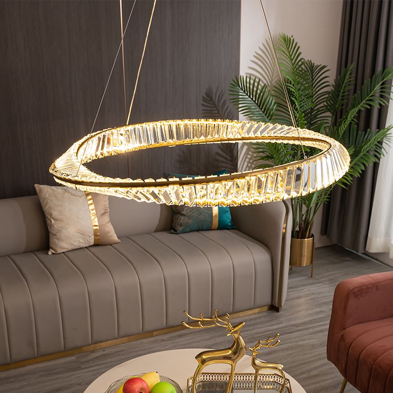 Contemporary Style Round Pendant Chandelier Crystal 1 Light Chandelier Light in Gold