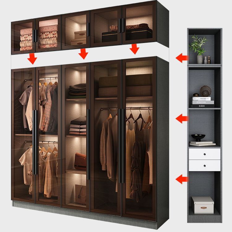 Modern Wardrobe Cabinet Glass and Engineered Wood Wardrobe Closet