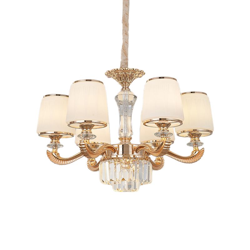 6/8-lichte plafond kroonluchter traditionele salon hangende lamp met taps toelopende melkglazen schaduw in goud