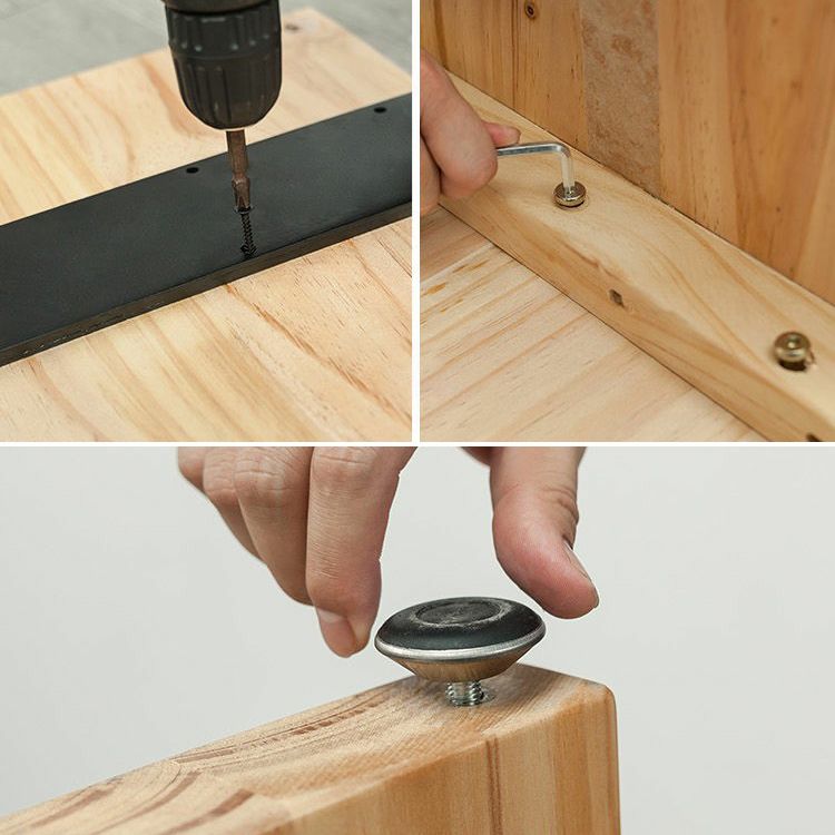 Pine Wood Top Rectangular Bar Table Modern Bistro Table with Double Pedestal