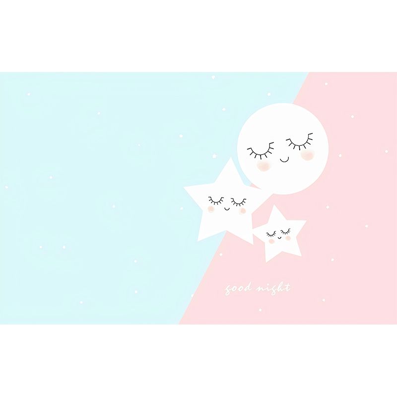 Cartoon Star and Moon Mural for Kids, Pink and Blue, Personalized Size Available