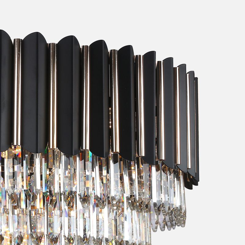 Luz de lámpara de lámpara de sombra redonda de cristal facetado con lámina de metal moderna luz colgante de techo de múltiples luces en negro