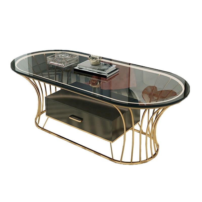 Glam Frame Single Coffee Table Oval Coffee Table with Drawer