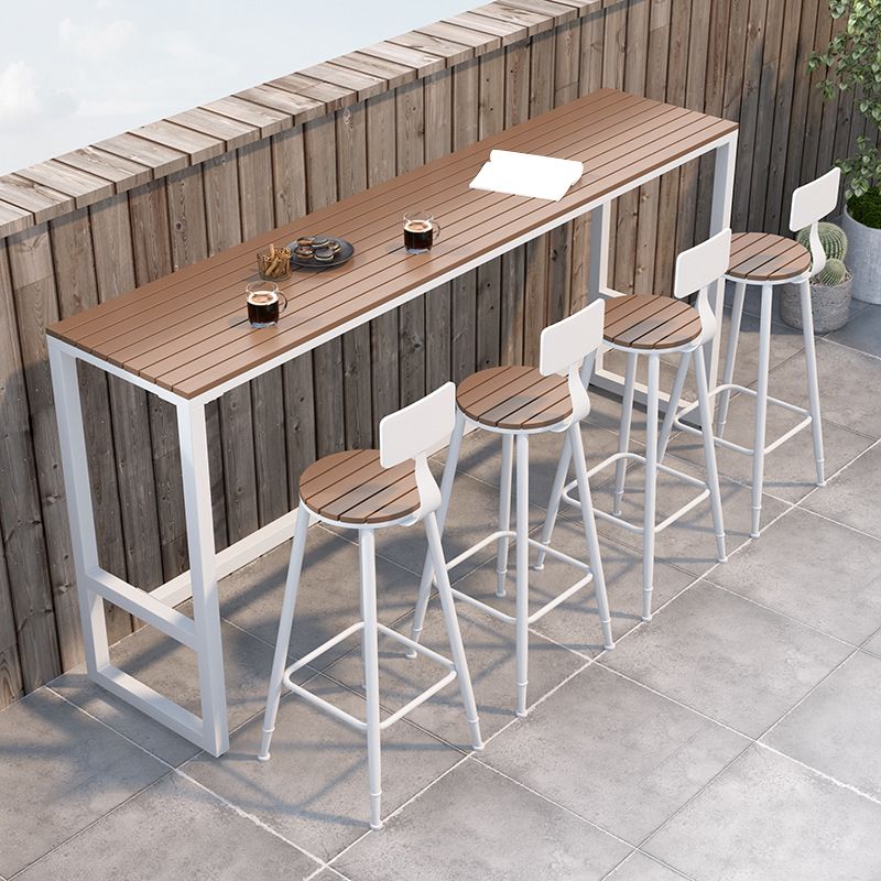 Rectangle Brown Top Bar Table Trestle Base Dining Table for Coffee Room